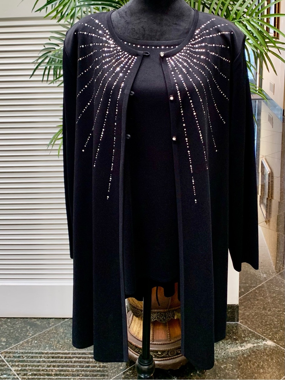 Misook Black Long Sleeve Cardigan with Top Sparkling Stud Detail 2pc XL